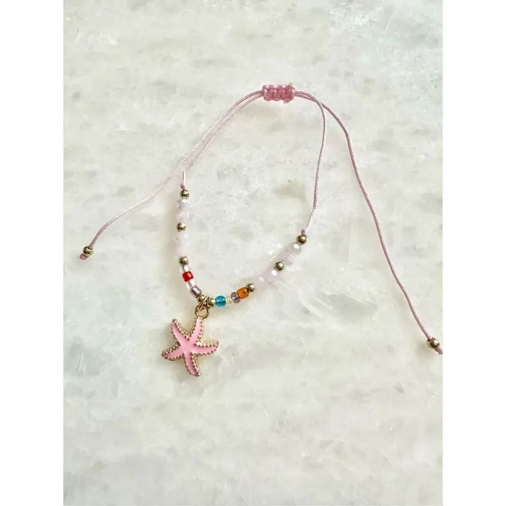 Pink starfish and bead friendship bracelet